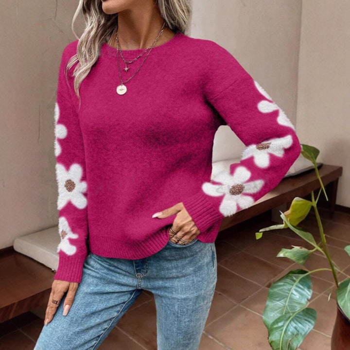 Kvinders sweater med blomsterdesign og tekstureret jersey Stilla