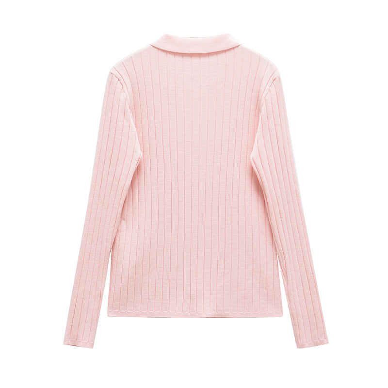Dame fine strikbluse med elegant krave og knaplukning Stilla