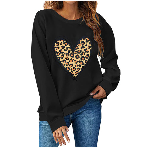 Dame sweatshirt med kreativt leopardhjerte design Stilla
