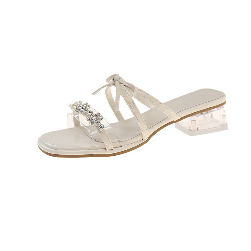 Dame Elegante Strass Pyntet Slide Sandaler Stilla