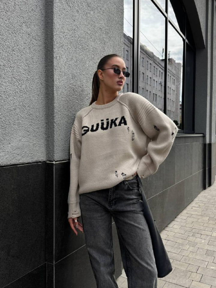 Kvinders Urban Oversized Sweater med Kreativ Skrift og Casual Design Stilla