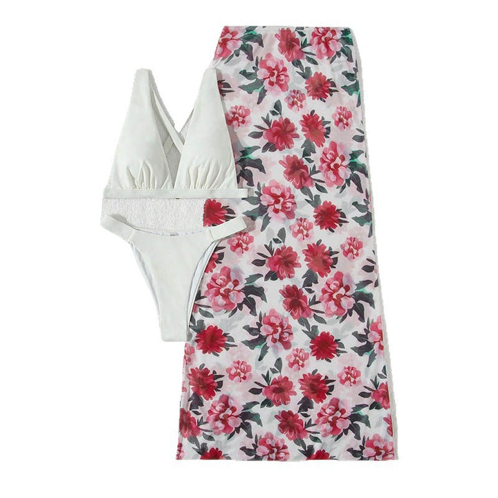 Dame bikini-sæt med elegant indpakningsskørt og blomsterdesign Stilla