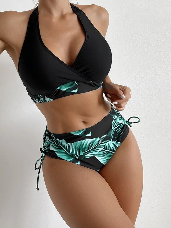 Dame Højskåret Bikini-Sæt med raffinerede Snøre Detaljer Stilla