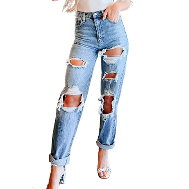 Dame High-Cut Ødelagte Boyfriend Jeans Stilla