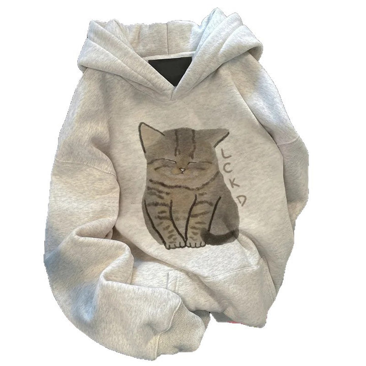 Kvinders hætte sweatshirt med sødt katte design Stilla