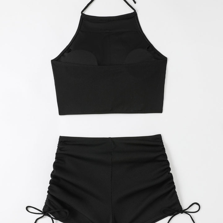 Dame Højkrave Crop Top og Flæser Badebukser Sæt Stilla