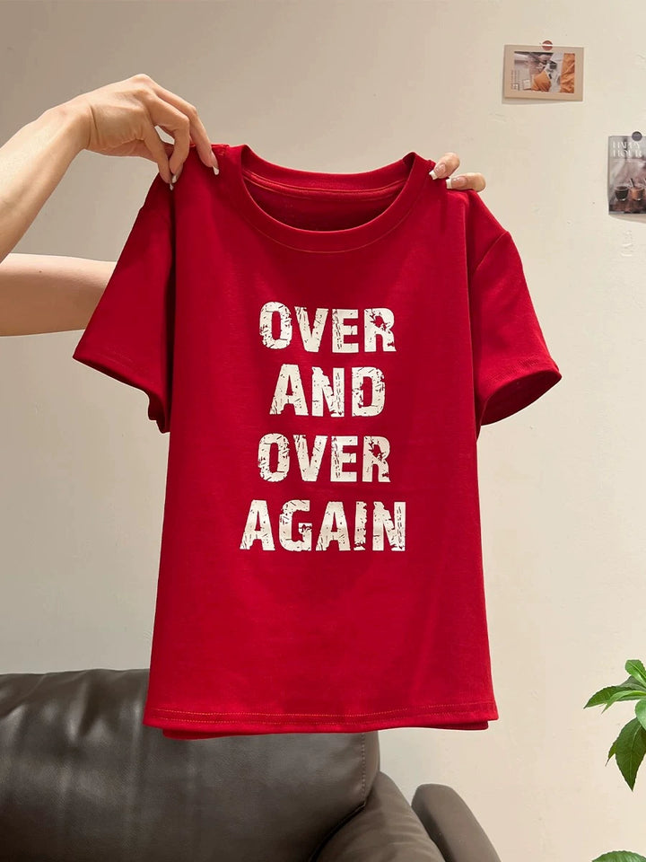 Dame Kortærmet T-shirt med Bogstav Print Slim Fit Hvid