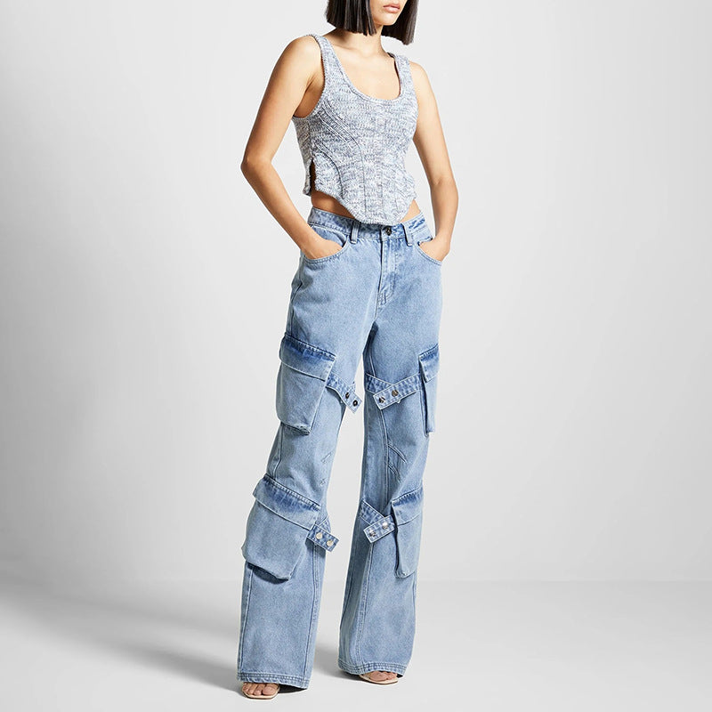 Dame Cargo-Jeans med multifunktionelle lommer og bred pasform Stilla