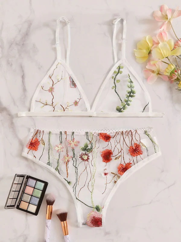 Dame Broderet Spids-Bralette og Høj Talje Trusse Sæt Stilla