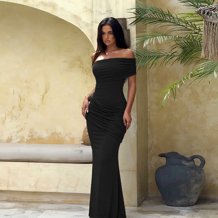 Dame Off-Shoulder Maxi Kjole med Elegant Drapering Skovae