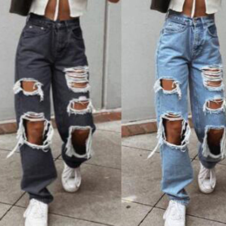 Dame casual ødelagte jeans med bredt ben Skovae
