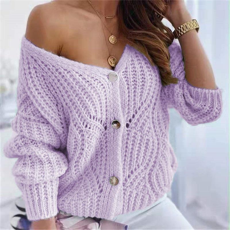 Dame chunky strik cardigan med fordelagtigt åbent design og dekorative knapdetaljer Stilla