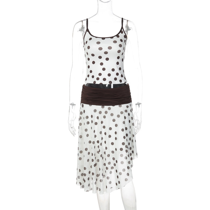 Dame Legende Polka Dot Kjole med Rysjedetaljer og Elastisk Taljebånd Skovae