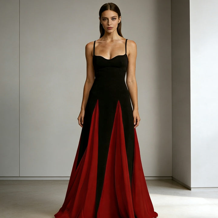 Dame Elegant aftenkjole med asymmetrisk skirt og fine stropper Skovae