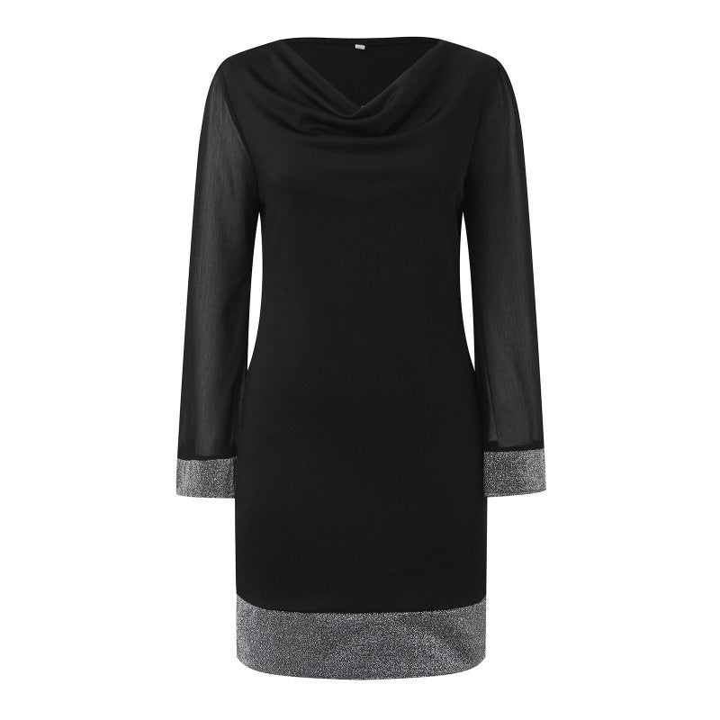 Damer Elegant Cowl Neck Mini Kjole med Klokkeærmer Stilla