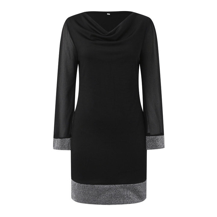 Damer Elegant Cowl Neck Mini Kjole med Klokkeærmer Stilla