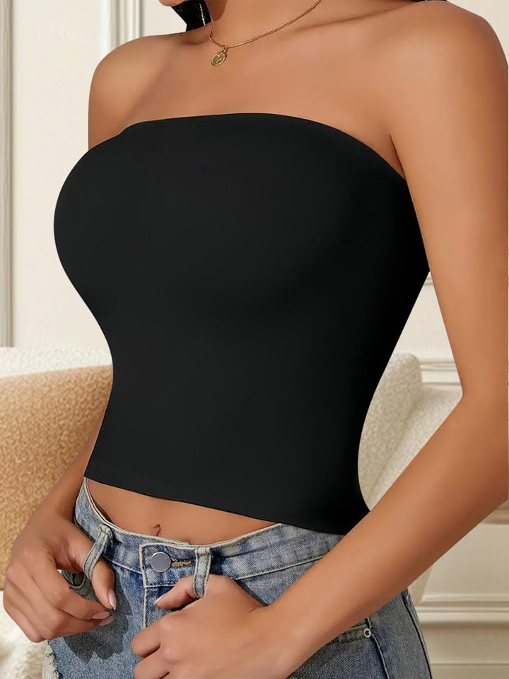 Dame Bandeau-top med dekorativ kæde-design og elastisk pasform Skovae