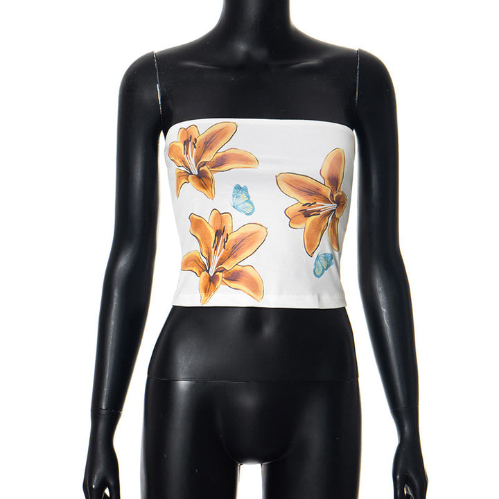 Dame Bandeau-top med blomsterdesign og elastisk bånd Skovae