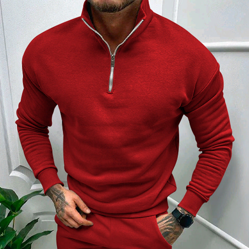 Herrer Fleece-Pullover med halv lynlås og moderne snit Stilla