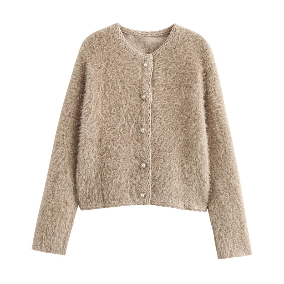 Femme Behagelig Struktur Cardigan med Perleknapper Stilla