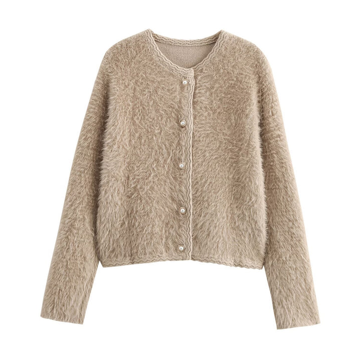 Femme Behagelig Struktur Cardigan med Perleknapper Stilla