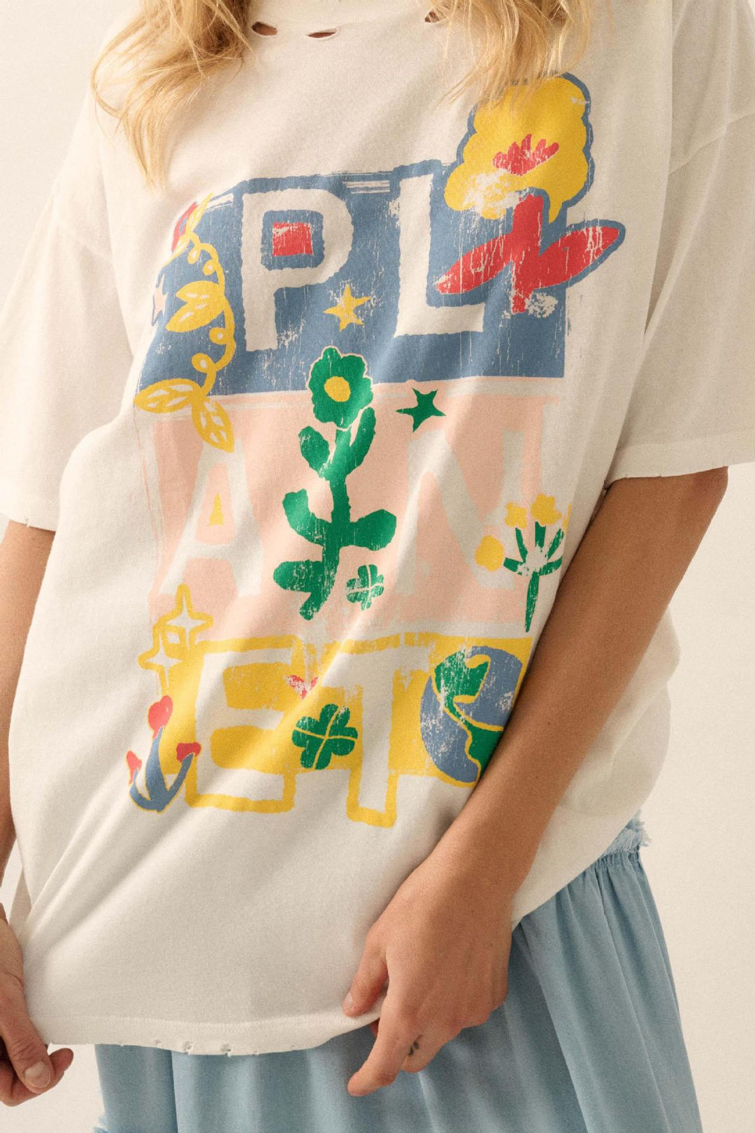 Dame Oversized T-shirt med kreativt print og løs pasform Skovae