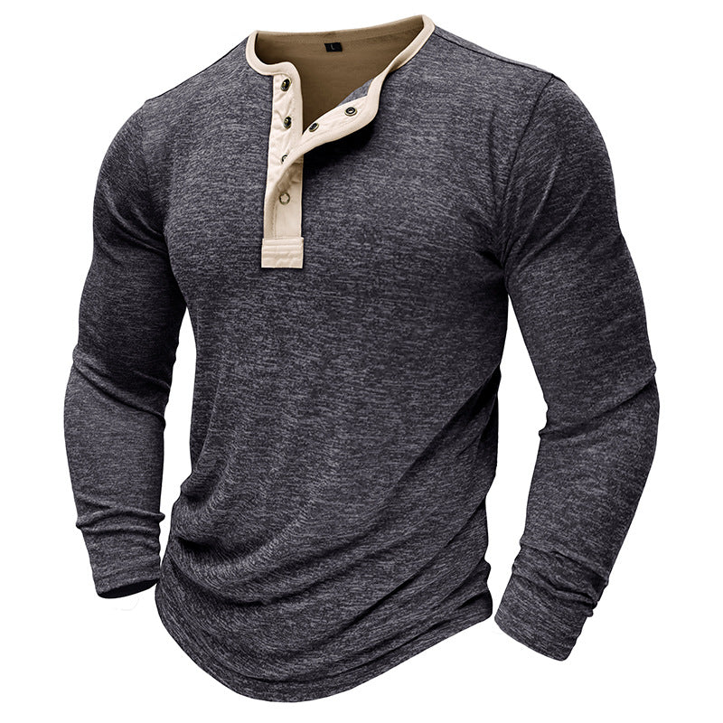 Herre langærmet Henley-shirt i åndbart bomuldsblanding med elegant knapliste Stilla