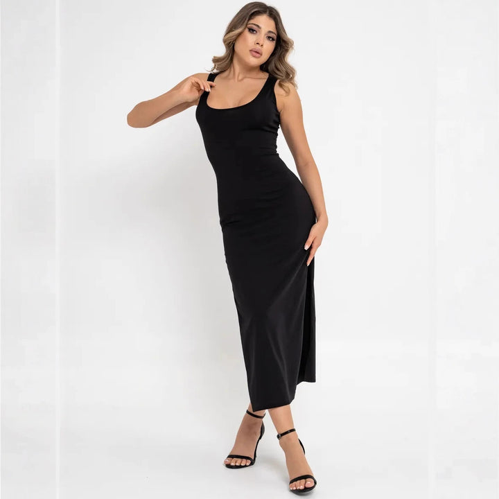 Dame Elegant Bodycon-maxikjole med sidelinning og figursyet snit Skovae
