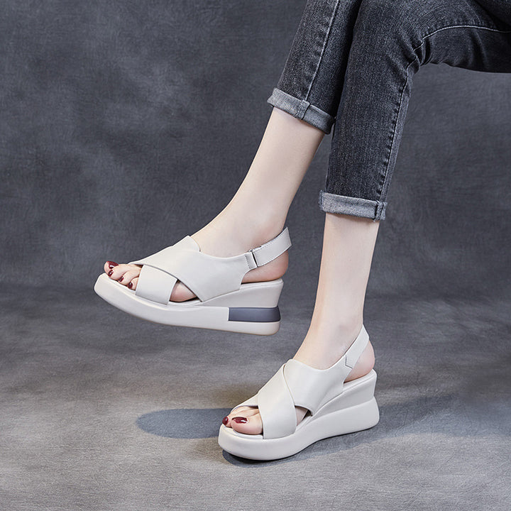 Dame Chic Læder Kile-Sandaler Stilla
