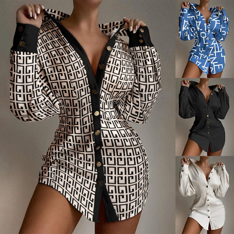 Femme Button-Up Grafiktryk Mini Kjole Stilla