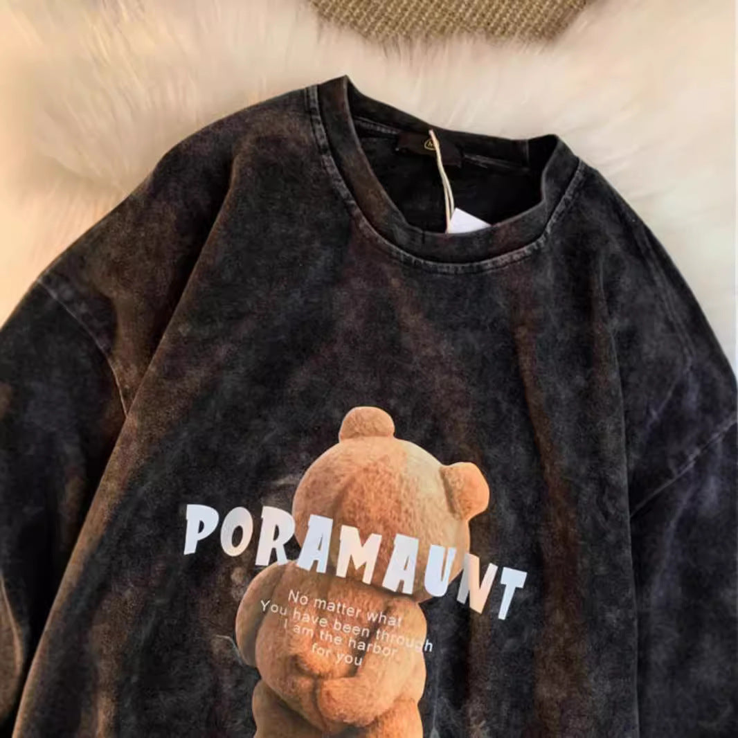 Dame T-shirt med kreativ bjørnemotiv og løs pasform Stilla