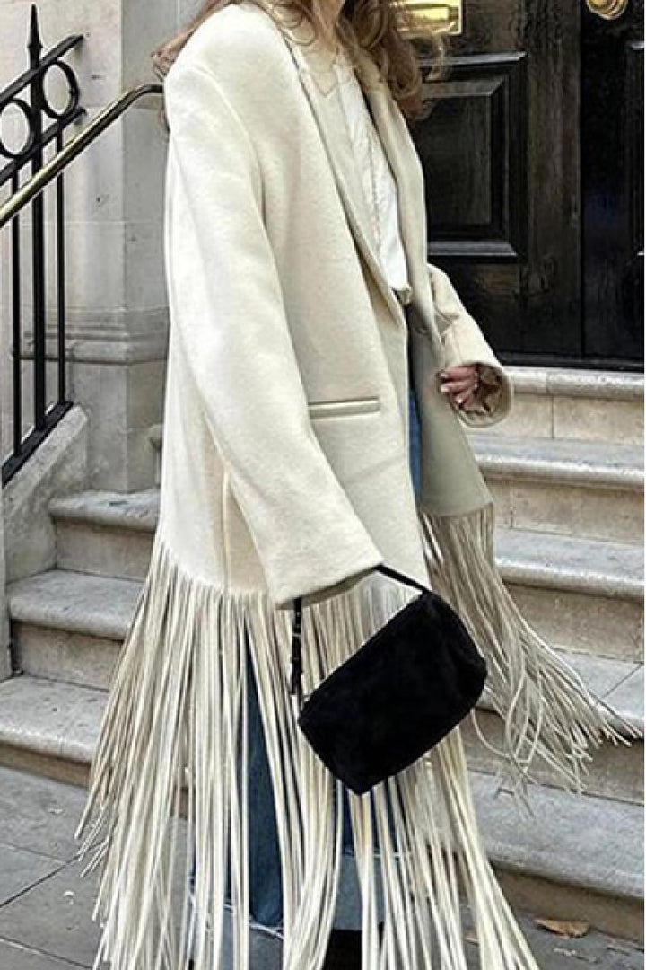 Kvinders oversized frakke med frynser Stilla