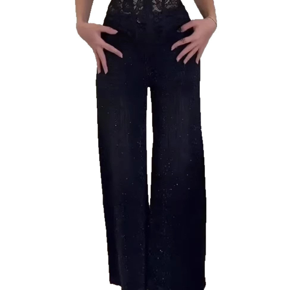 Kvindernes glitrende bredskårede jeans med elegant struktur Stilla