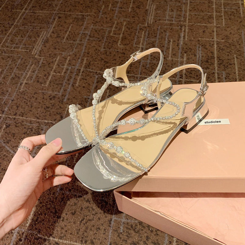 Dame Strappy Sandaler med strass dekoration flad Stilla