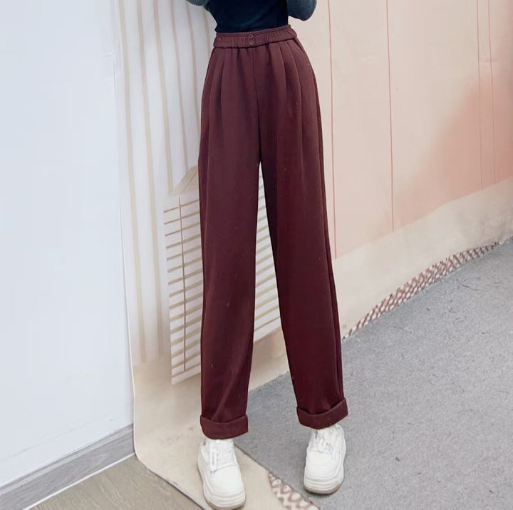 Dame bred stofbukser med høj talje og elegante folder Stilla