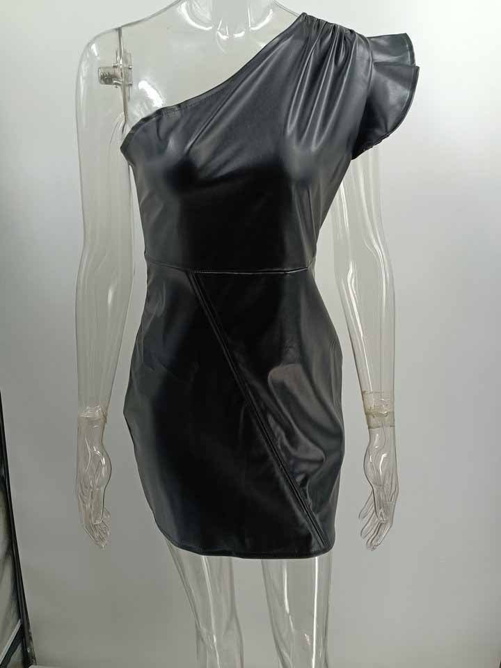Stilla | Mode One Shoulder Sleeveless Solid Mini Kjole