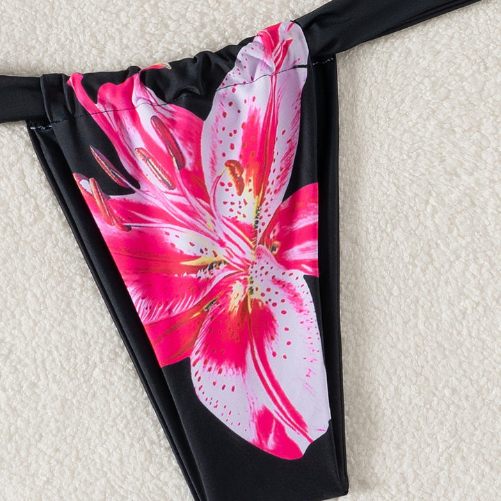 Dame triangel-bikini med blomsterdesign og justerbare stropper Skovae