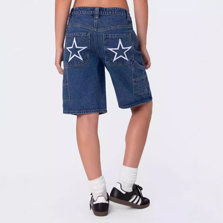 Dame Høj Talje Denim-Bermudas med afslappet snit og praktiske lommer Stilla