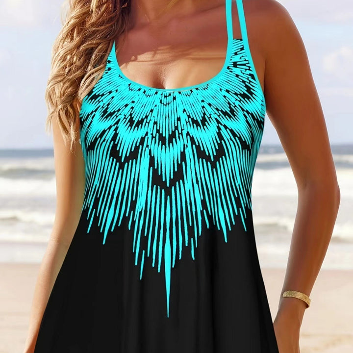 Dame Tankini-sæt med moderne Aqua-tryk og figursmigrende pasform Stilla