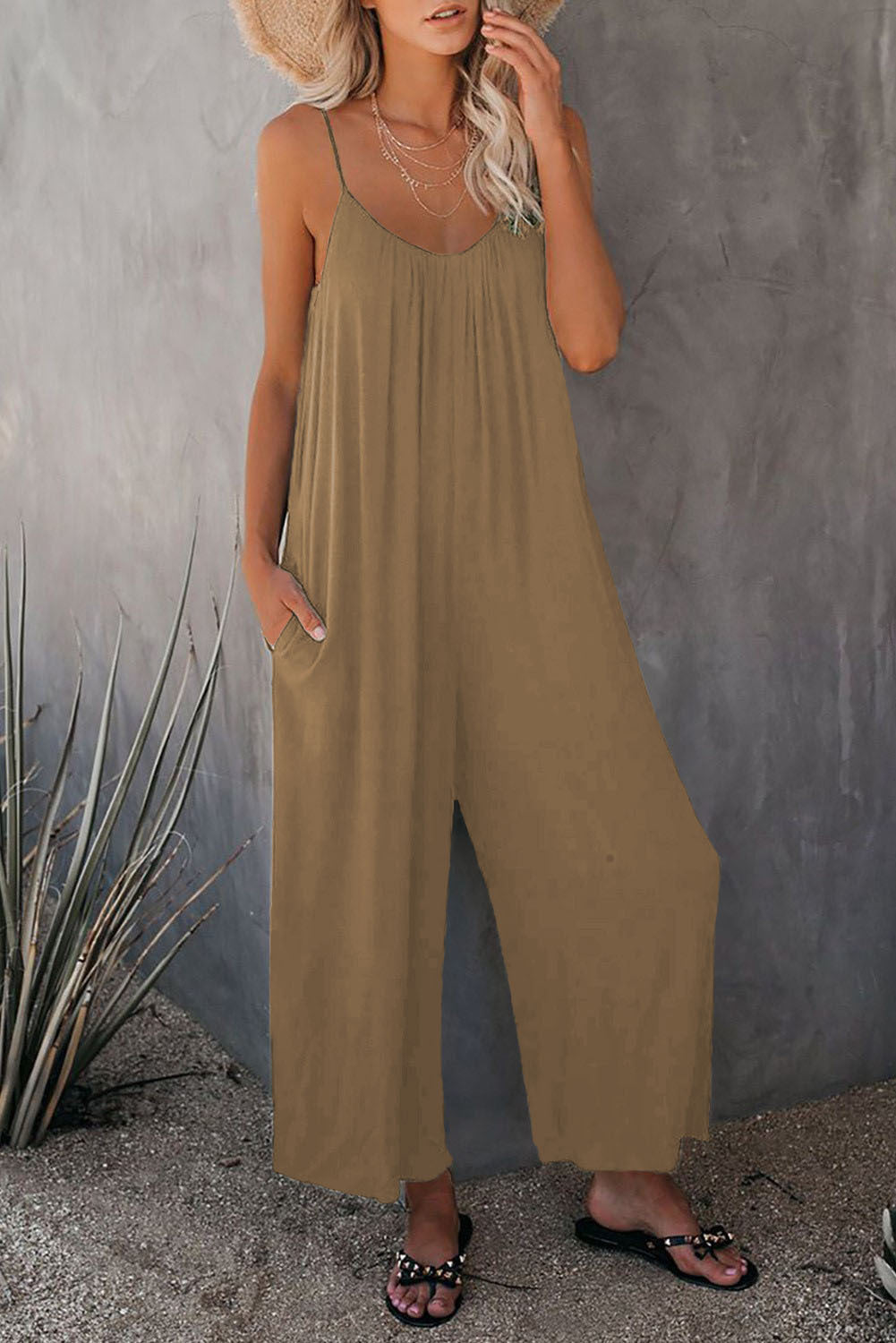 Dame Casual Bomulds-Jumpsuit med Spaghetti-stropper og sidelommer Stilla