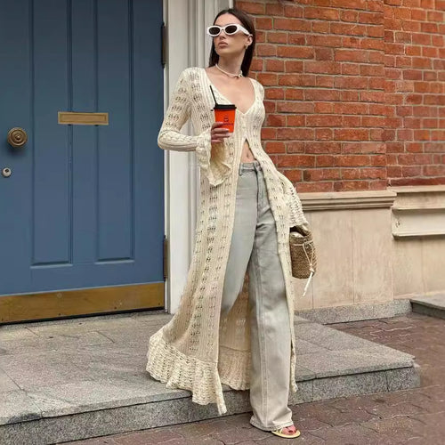 Femme Åben-Strik Duster Cardigan Stilla