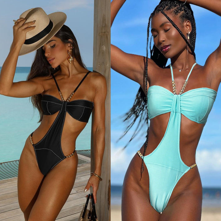 Dame Bikini-sæt med moderigtigt cut-out design og raffineret kædeaccent Stilla
