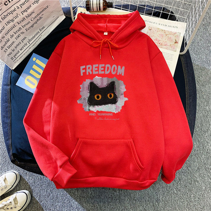 Kvinders hættebluse med kreativ kat design Skovae