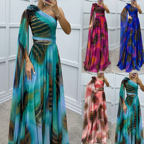 Dame Elegant One-Shoulder Maxikjole med blomstret design og flydende stof Stiila