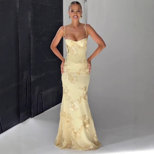 Dame off-the-shoulder Maxi-kjole med florale applikationer Stilla