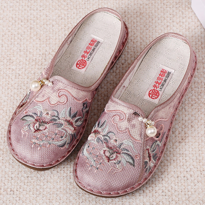 Femme dekorerede Slipper Clogs med blomsterbroderi Stilla