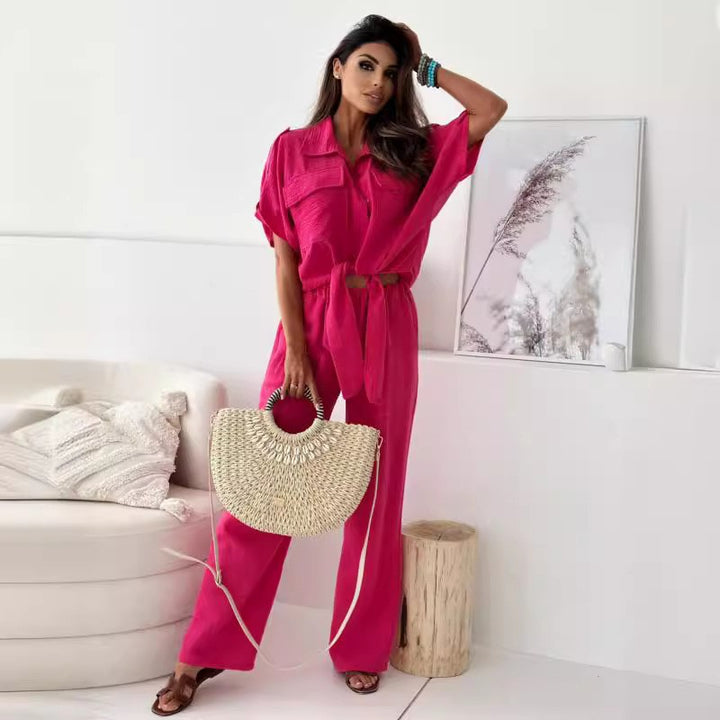 Dame Elegant Jumpsuit med luftige ærmer og taljerbar bælte Stilla