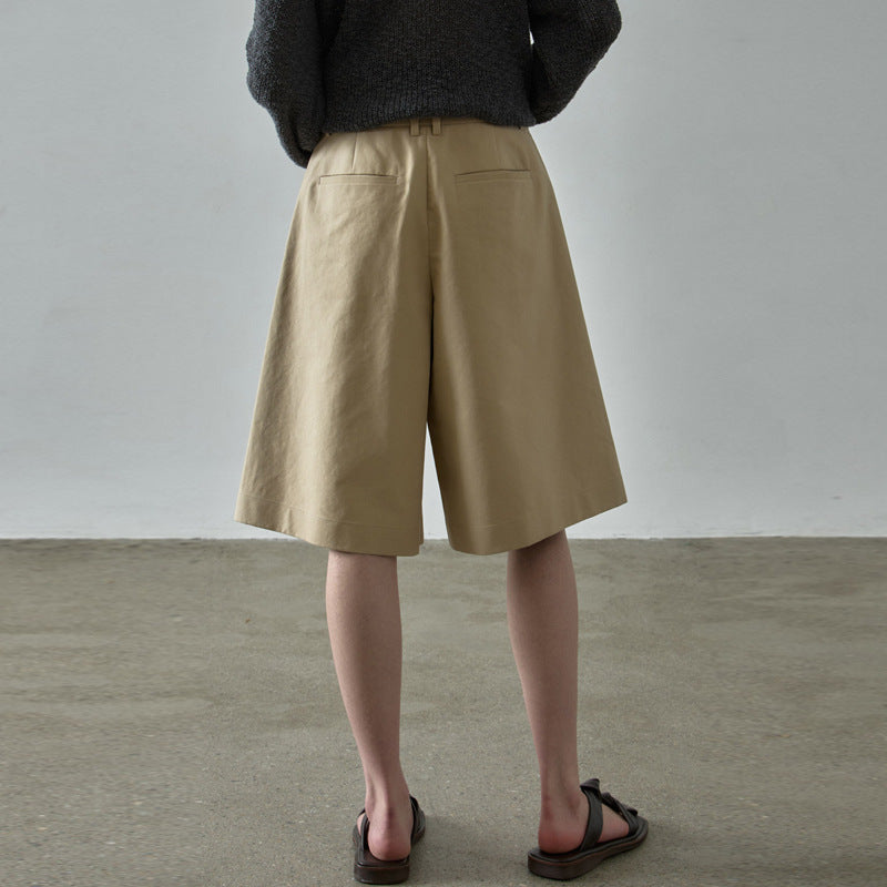 Dame brede bomulds-chino-shorts med elegant snit og praktiske lommer Stilla