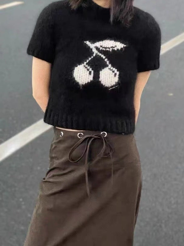 Dame kortærmet pullover med frugtagtig strikdesign Stilla