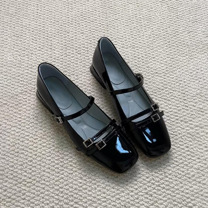 Damer Elegante Kvadrat Tå Mary Jane Ballerinas med dekorativ spænde Stilla